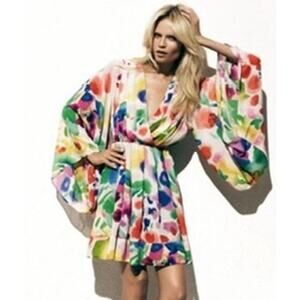 H&M Garden Collection Floral Dress Butterfly Kimono Sleeves Size 2 XS Boho